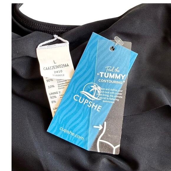 NEW Cupshe SWIMSUIT Women's LG Midnight Elegance Tummy Control One Piece Black - Picture 8 of 16